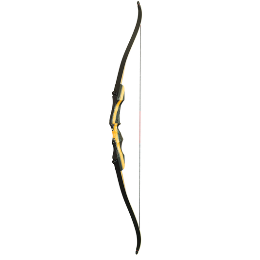 An artistic representation of a PSE Plus Arc recourbé NightHawk bow, showcasing its sleek design and advanced features, set against a dynamic outdoor backdrop.