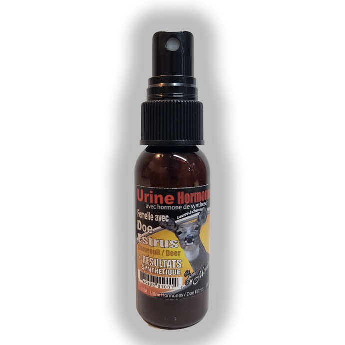 Ferme Monette 1001 Synthetic Deer Urine with Hormones, 28 ml bottle for hunting scent attraction.