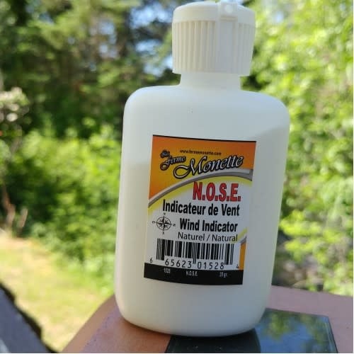 Ferme Monette Chevreuil N.O.S.E. 35g wind indicator, showcasing a sleek design with a vibrant label, ideal for outdoor enthusiasts.
