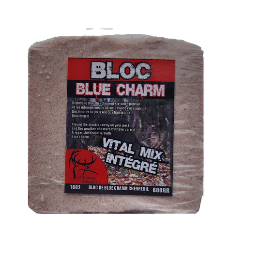 Ferme Monette's premium blue charm vital mix integrated with chevreuil 1682, showcasing a vibrant blend of natural ingredients in an elegant packaging.