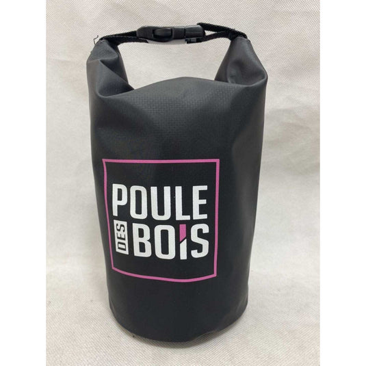 Poule des bois design featuring a 2.5 L drybag, showcasing a vibrant and stylish outdoor accessory perfect for camping and water activities.