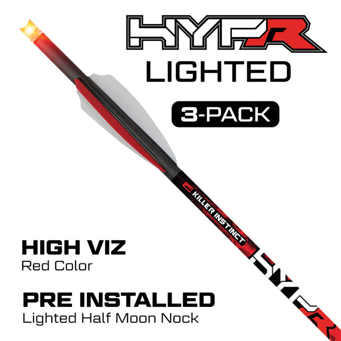 20-inch Killer Instinct Plus Lighted Hypr crossbow bolt featuring a sleek design, illuminated nock for enhanced visibility, and precision-engineered for optimal performance in hunting and target shooting.