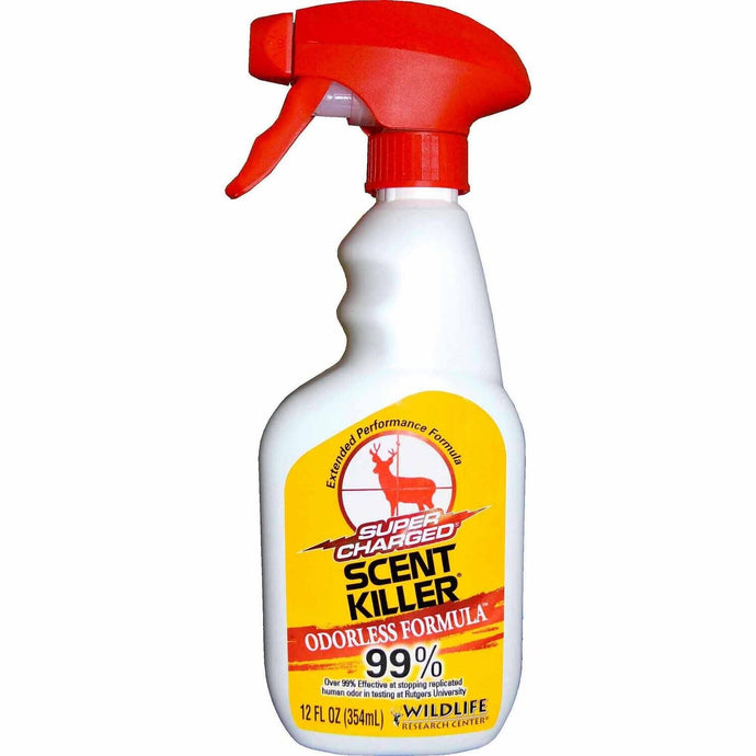 Wildlife Research Center Scent Killer Eliminate Odor 12 fl oz bottle, designed for effective odor elimination in outdoor activities.