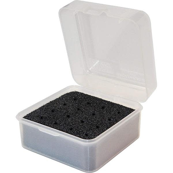 MTM Plus Broadhead Box holding 16 broadheads, featuring a durable design for secure storage and organization.
