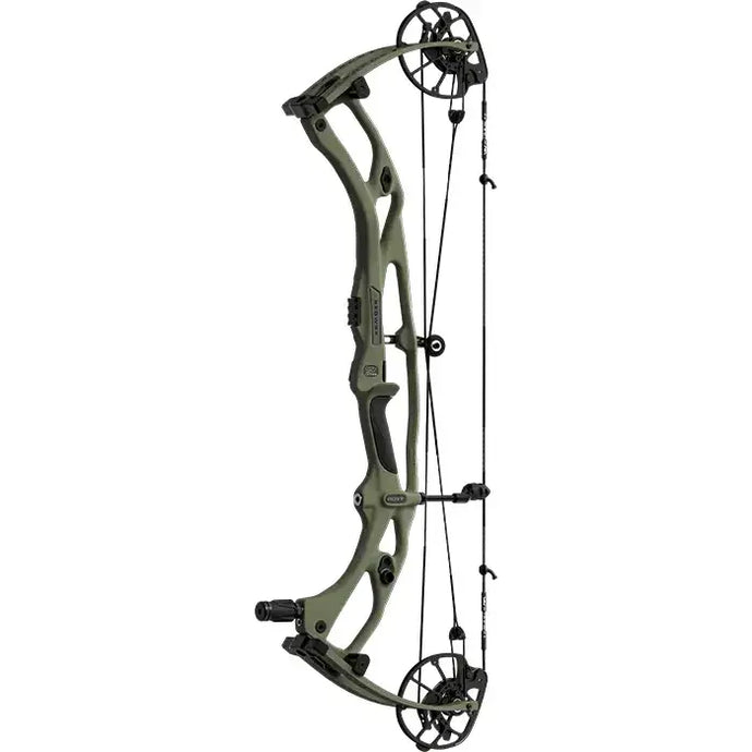 Hoyt Carbon RX-9 Ultra right-hand compound bow, 70-pound draw weight, designed for wilderness hunting, showcasing its sleek design and advanced features.