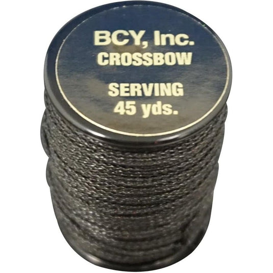Close-up of BCY Plus crossbow serving thread in .030 black, showcasing its smooth texture and durability, ideal for archery enthusiasts.