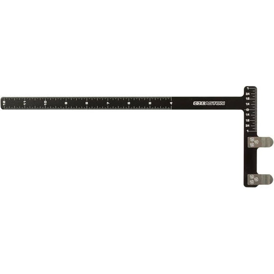 Easton Plus Bow Square L tool positioned on a wooden surface, showcasing its precise measurement features for archery alignment.