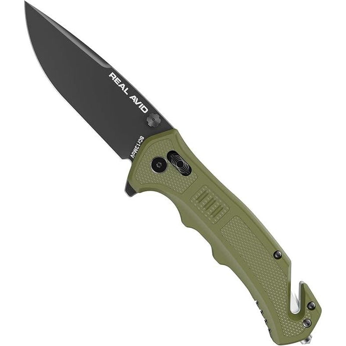 Outdoor Edge plus Real Avid RAV-4 3.25-inch folding knife featuring a sleek design, durable handle, and sharp blade, ideal for outdoor activities and everyday use.