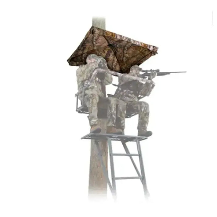Ameristep Plus Hub Style Umbrella in a natural outdoor setting, showcasing its spacious canopy and sturdy design, ideal for hunting or outdoor activities.