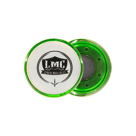 A close-up of a vibrant green aluminum surface featuring the LMC Plus Intimidator logo, showcasing its sleek design and reflective quality.