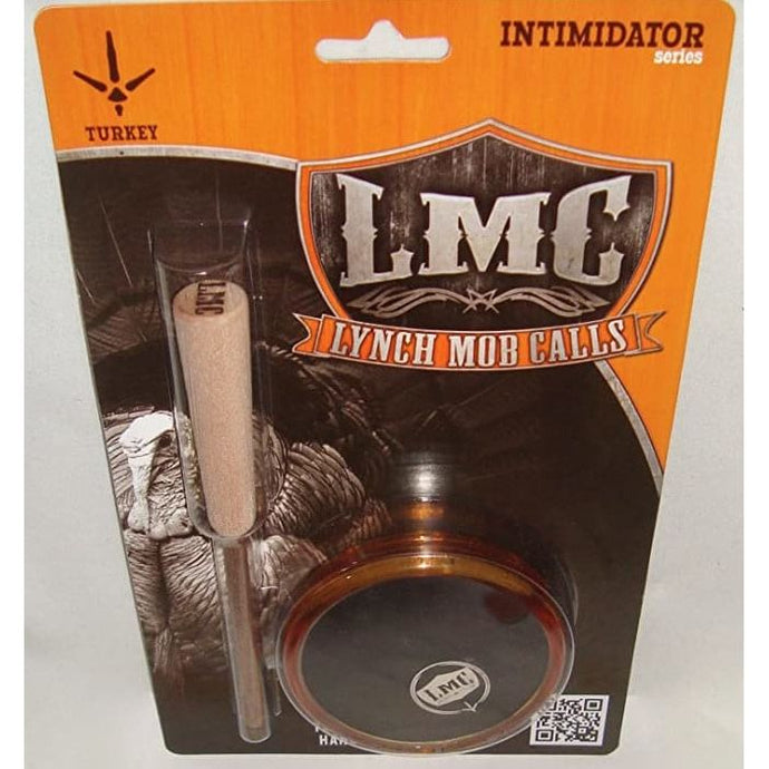 Image of LMC Plus Intimidator turkey call with a hardwood striker, set against a slate background.