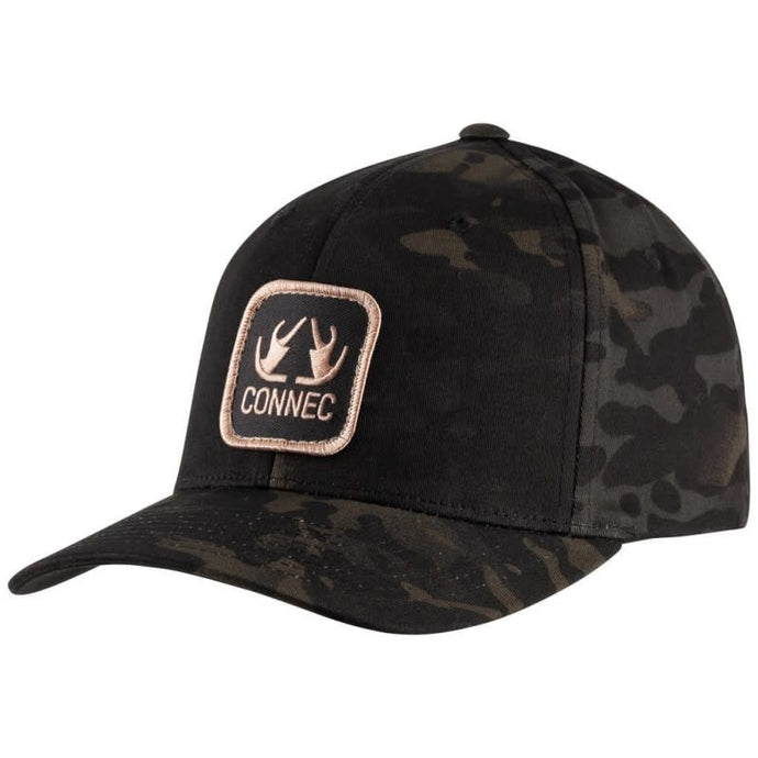 Connec Outdoor cap in multicam black camouflage with rose gold accents, size L/XL.