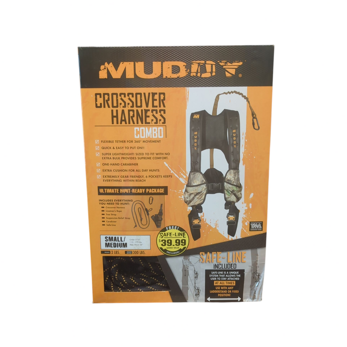 muddy crossover harness combo small/medium max waist of 34
