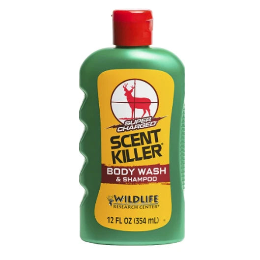 Wildlife Research Center body wash anti-odor bottle displayed against a natural backdrop, emphasizing its eco-friendly and effective formula for outdoor enthusiasts.