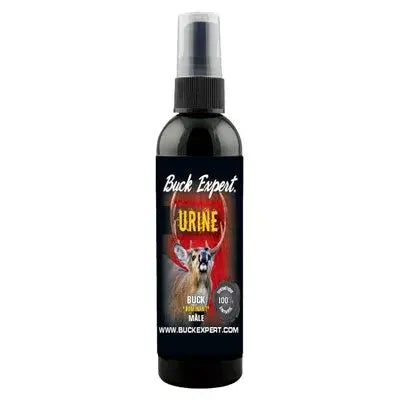 60ml bottle of Buck Expert Plus Male Dominant Synthetic Urine, designed for testing and simulation purposes.