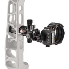 Mathews Plus Mire bridge lock fixed 5 pin sight with adjustable pins, designed for precision aiming in archery.