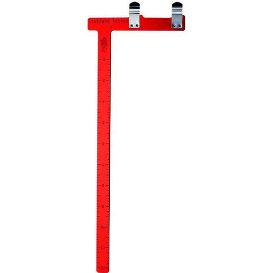 Carbon Express pro bow square positioned next to a precision measuring tool, showcasing its sleek design and functionality for archery enthusiasts.