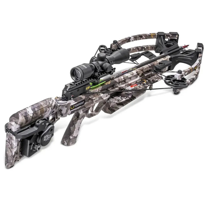 Tenpoint Titan 400 crossbow with Accudraw silent cocking system, showcasing its sleek design, advanced technology, and precision engineering for optimal performance in hunting.