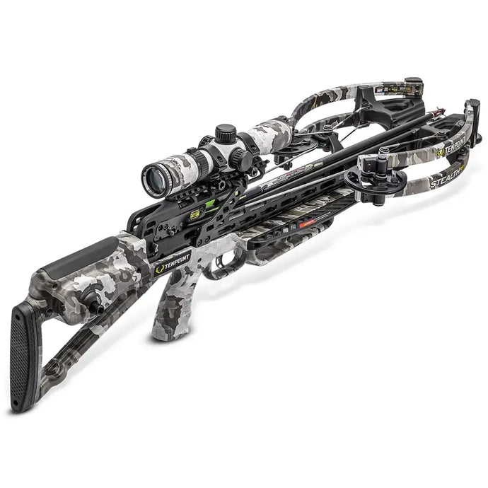 Tenpoint Plus Stealth 450R Vektra crossbow featuring a sleek design, advanced technology, and precision engineering for optimal performance in hunting.