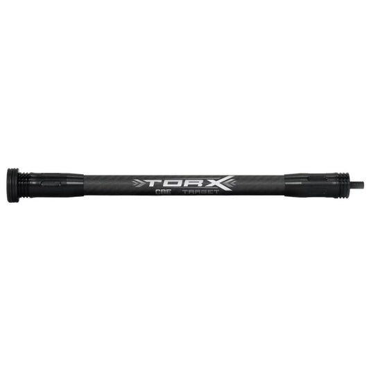 Close-up of a CBE plus Stabilisateur torx target 12-inch archery sight, showcasing its precision engineering and adjustable features against a blurred outdoor background.