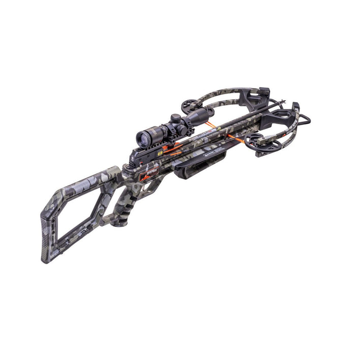 Wicked Ridge Commander M1 crossbow featuring a sleek design, advanced optics, and ergonomic grip, set against a natural outdoor backdrop.