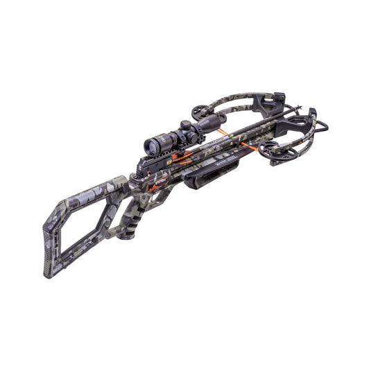 Wicked Ridge Commander M1 crossbow featuring a sleek design, advanced optics, and ergonomic grip, set against a natural outdoor backdrop.