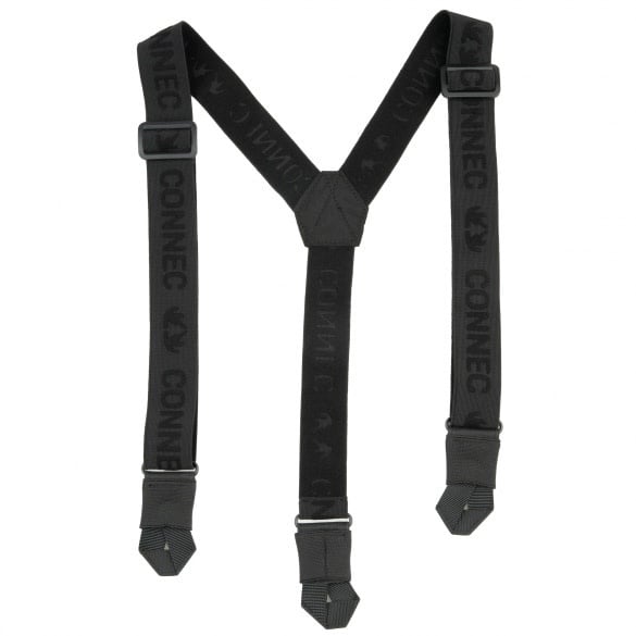 Person wearing Connec Outdoor plus suspenders, showcasing a stylish and functional outdoor outfit, with a scenic nature backdrop.