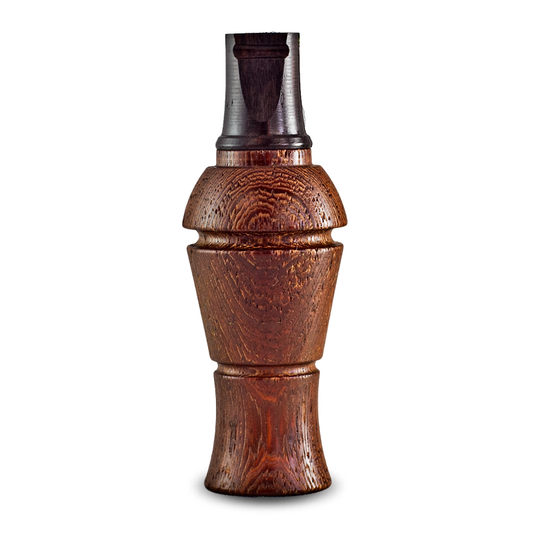 Stylish Recall Designs furniture featuring a wenge finish, complemented by a crow call device, showcasing a modern and elegant aesthetic.