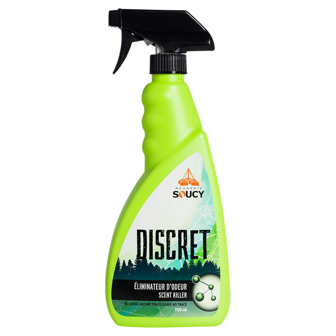 Meunerie Soucy discreet scent killer 800ml bottle designed for effective odor elimination in various environments.