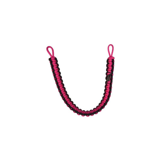 Les Produits Sam Hunting featuring a vibrant pink and black wrist strap.
