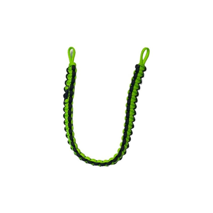 Les Produits Sam Hunting with a vibrant green and black wrist strap.