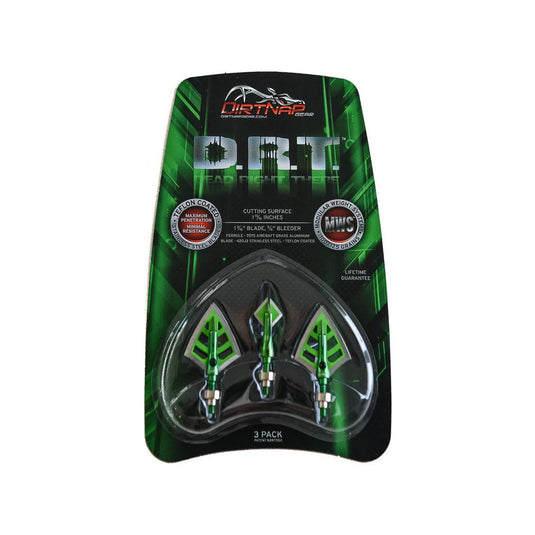 Three-pack of 100-125 grain green hunting broadheads for D.R.T. use.