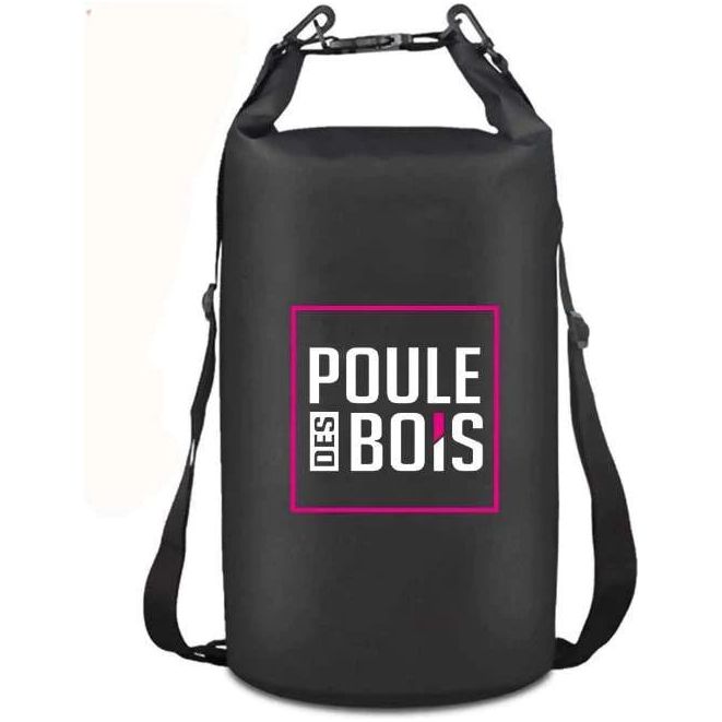 Poule des bois design on a 30L drybag, showcasing a vibrant and stylish outdoor accessory perfect for adventures.