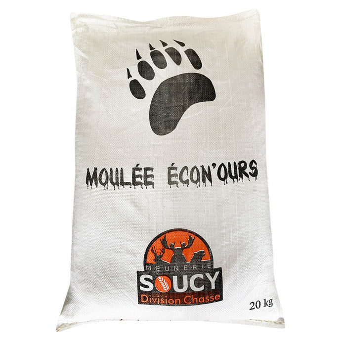 20kg bag of Meunerie Soucy plus éCONOURS flour, showcasing its premium quality and packaging design.