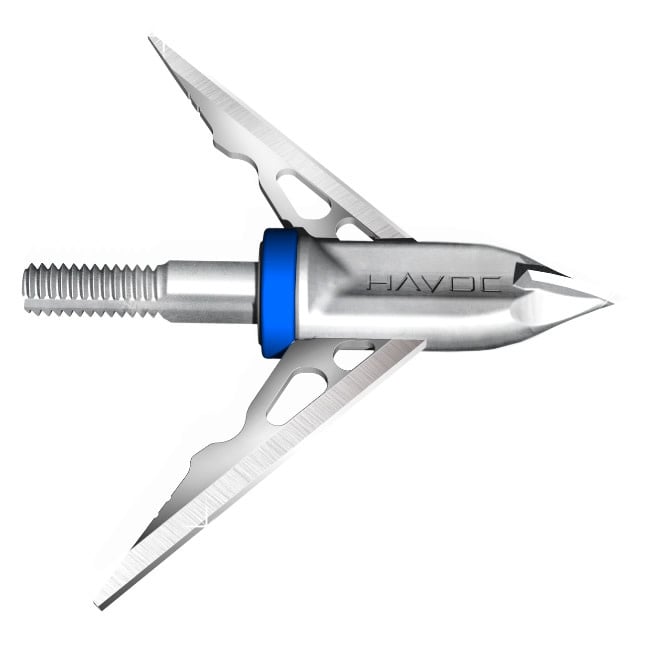 Close-up of G5 Plus Havoc 100gr broadheads, showcasing their sleek design and sharp blades, ideal for precision hunting.