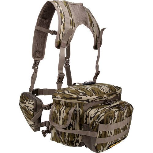 Image of the Muddy Plus Pro Lumbar Pack, featuring a durable design with multiple pockets, adjustable straps, and camouflage pattern, ideal for outdoor activities and hunting.