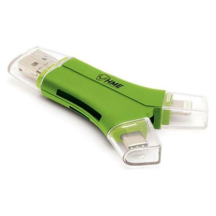High-quality HME Plus 4-in-1 SD and Micro SD card reader with sleek design, showcasing its compatibility with various memory card formats, ideal for photographers and tech enthusiasts.