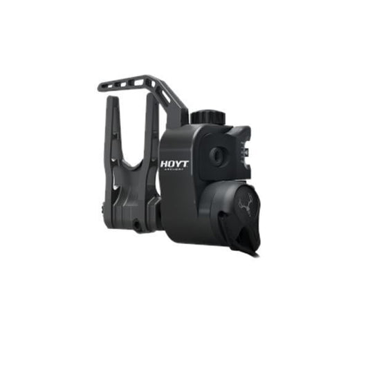 QAD UltraRest MX Left-Handed arrow rest mounted on a compound bow, showcasing its sleek design and precision engineering, ideal for archery enthusiasts.