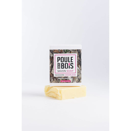 Poule des Bois soap bar, 100g, featuring a rustic design and natural ingredients, ideal for gentle cleansing.