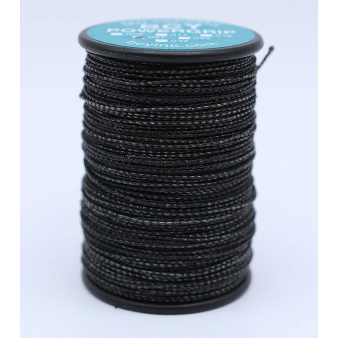 Close-up of BCY Plus Powergrip .009 serving material in black, showcasing its texture and durability for archery applications.