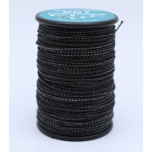 Close-up of BCY Plus Powergrip .009 serving material in black, showcasing its texture and durability for archery applications.