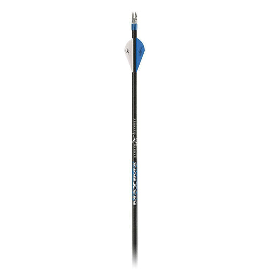 Carbon Express Maxima Blue Streak 350 fletched arrow showcasing its sleek design and precision engineering, ideal for archery enthusiasts.