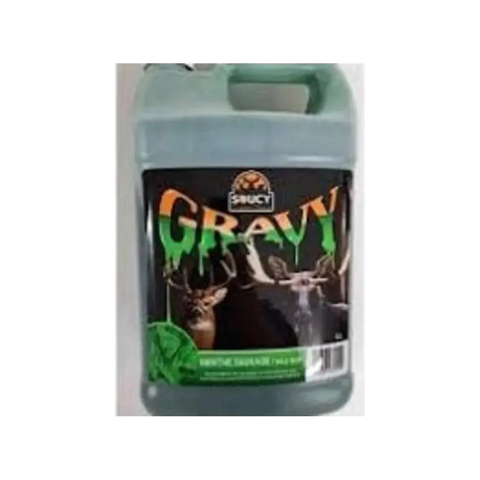 4-liter container of Meunerie Soucy mint-flavored gravy, showcasing its vibrant packaging and rich texture, ideal for enhancing dishes with a unique minty twist.