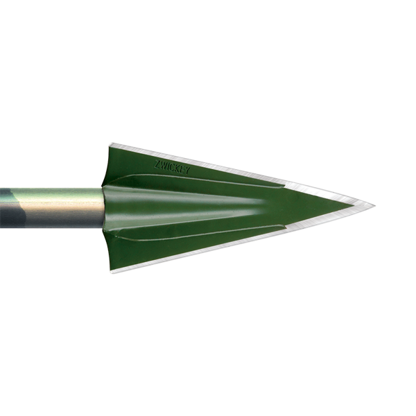 Zwickey No Mercy 11/32 inch 130 grain single bevel broadhead with a tapered hole and right wing design, showcasing its sharp blade and precision engineering for optimal hunting performance.