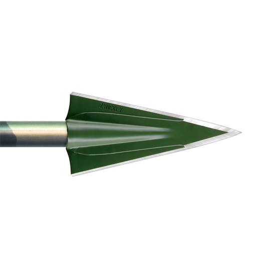 Zwickey No Mercy 11/32 inch 130 grain single bevel broadhead with a tapered hole and right wing design, showcasing its sharp blade and precision engineering for optimal hunting performance.