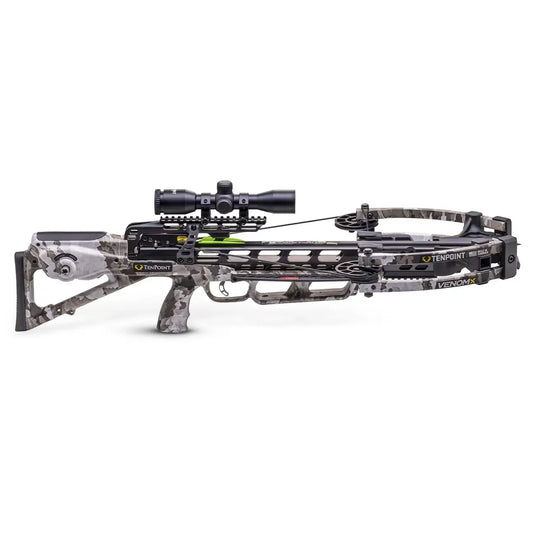 Tenpoint Venom X Crossbow Vektra featuring a sleek design, advanced optics, and precision engineering, set against a natural outdoor backdrop.