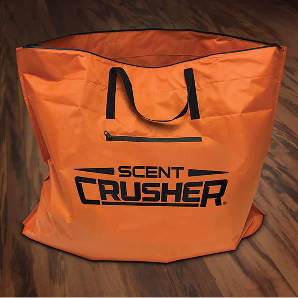 Scent Crusher Plus odor-eliminating fabric bag designed for effective scent control in outdoor gear.
