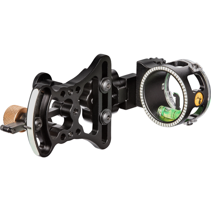 Trophy Ridge sight with Mire Pursuit left-handed .019 pin, showcasing precision and clarity for archery enthusiasts.