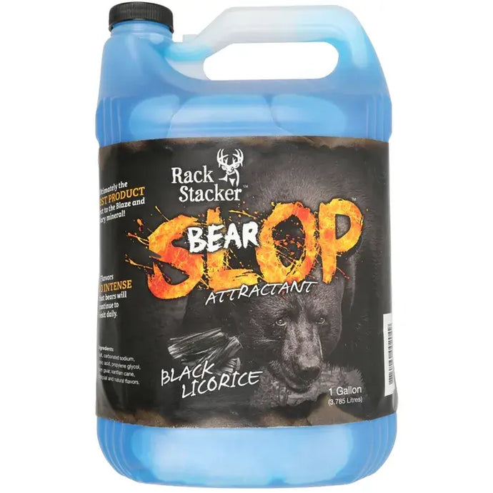 Rack Stacker with Black Licorice Bear Attractant, 3.785 liters, showcasing a bottle designed for effective wildlife attraction.