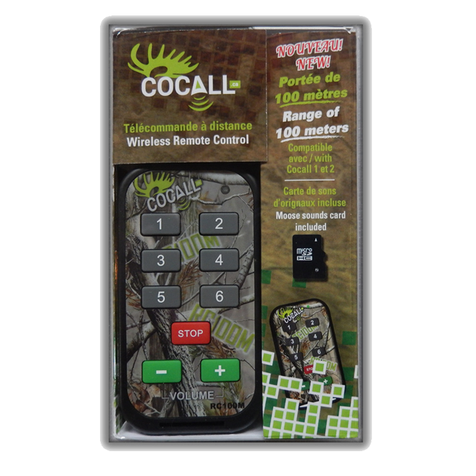 Remote control RC100M with Cocall technology for seamless distance operation.